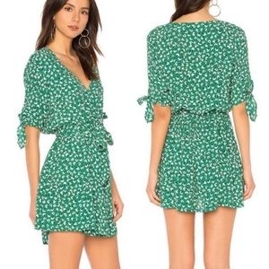 💚 FAITHFULL THE BRAND Oslo Mini Dress Vintage Bloom Green Wrap Ties Sz 4 EUC